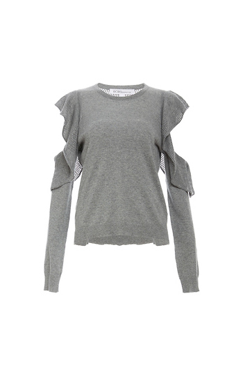 BCBGeneration Cotton Pointelle Sweater in Heather Grey | DAILYLOOK