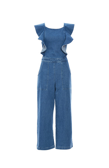 Ruffled Sleeve Denim Jumpsuit Slide 1