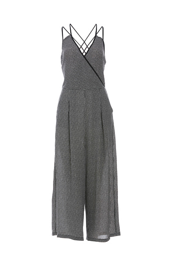 Striped Surplice Double Strap Jumpsuit Slide 1