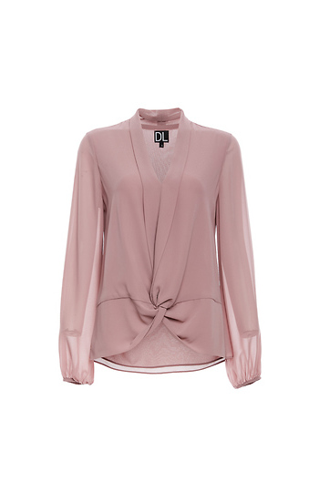 Front Knot Tie Long Sleeve Blouse Slide 1