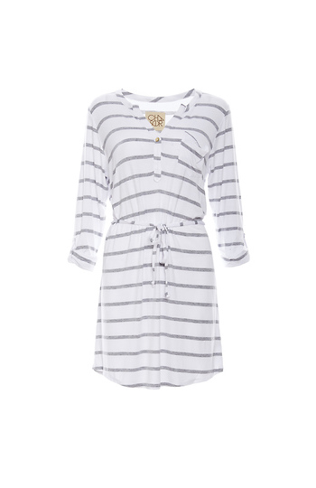 Chaser Cool Jersey Rolled Cuff Henley Dress Slide 1