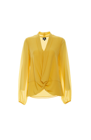 Front Knot Tie Long Sleeve Blouse Slide 1