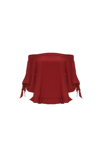Bella Ruffle Hem Off Shoulder Tie Sleeve Top Slide 1