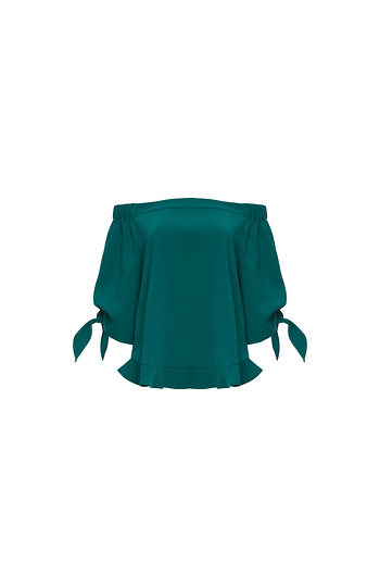 Bella Ruffle Hem Off Shoulder Tie Sleeve Top Slide 1