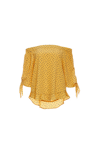 Bella Ruffle Hem Off Shoulder Tie Sleeve Top Slide 1
