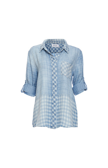 Contrast Gingham Denim Button Up Shirt Slide 1