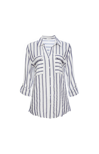 Shayla Striped Button Up Shirt w/ Contrast Pockets Slide 1