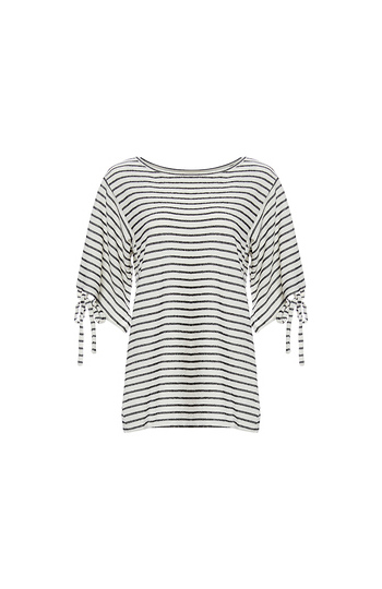 Striped Tied Sleeves Top Slide 1