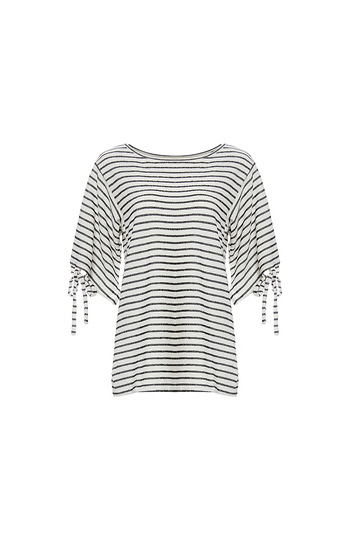 Striped Tied Sleeves Top Slide 1