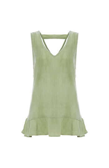 V-Neck Sleeveless Peplum Hem Top Slide 1