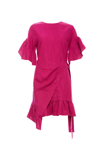 GOEN.J Ruffle-Trimmed Linen Wrap Dress Slide 1