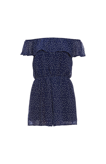 Off Shoulder Polka Dot Romper Slide 1