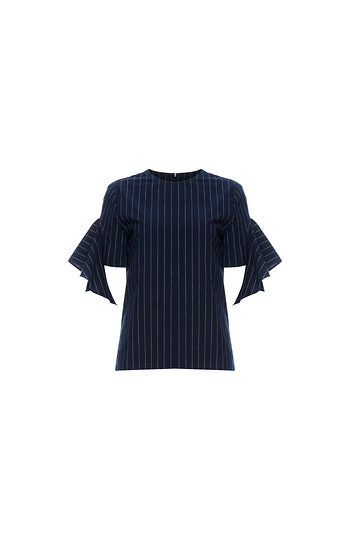 GOEN.J Arch-Shaped Ruffle-Trimmed Pinstriped Cotton Top Slide 1