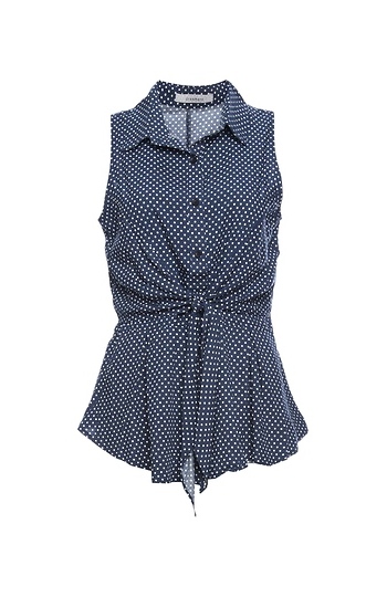 Sleeveless Button Up Front Tie Top Slide 1