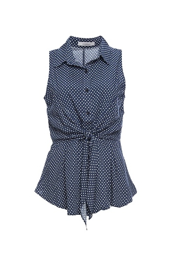 Sleeveless Button Up Front Tie Top Slide 1