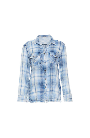 Raw Hem Button Up Plaid Shirt Slide 1