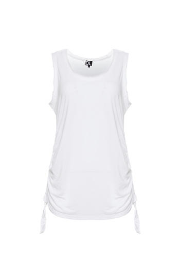 Drapey Rayon Tank Top with Shirred Sides Slide 1