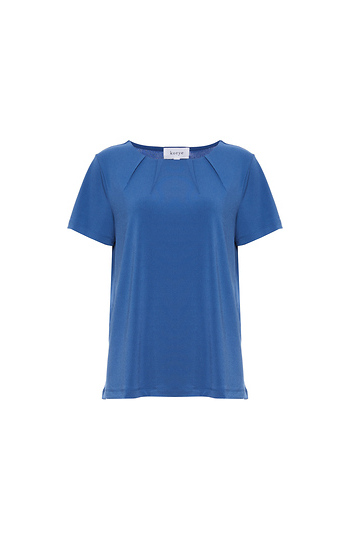 Short Sleeve Pleated Neck Top Slide 1