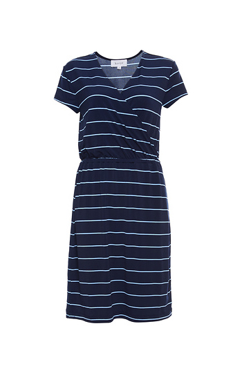 Short Sleeve Striped Surplice Dress Slide 1
