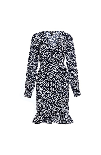 Long Sleeve Printed Wrap Dress Slide 1