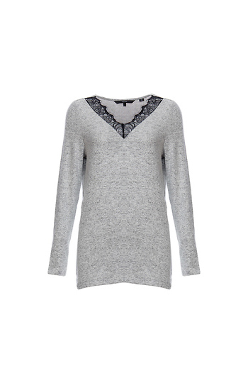 V-Neck Lace Detail Sweater Slide 1