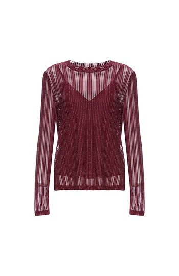 Ribbed Lurex Long Sleeve Top Slide 1