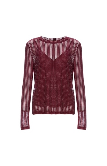 Ribbed Lurex Long Sleeve Top Slide 1