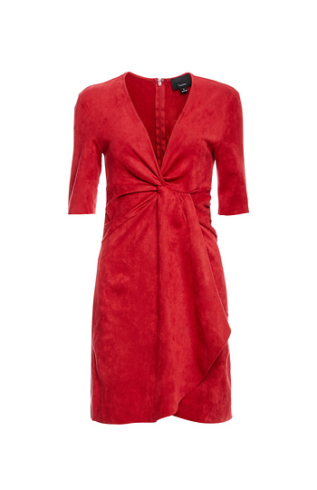 Short Sleeve Front Knot Suede Dress Slide 1