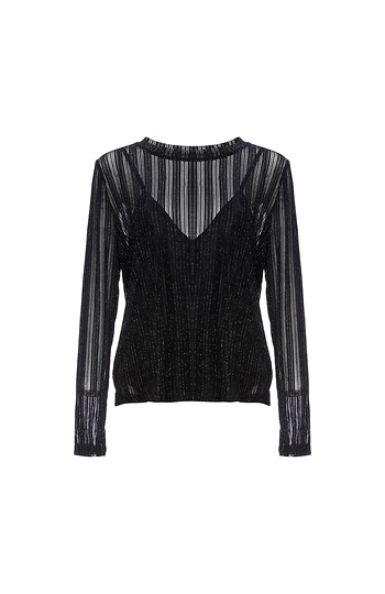 Ribbed Lurex Long Sleeve Top Slide 1