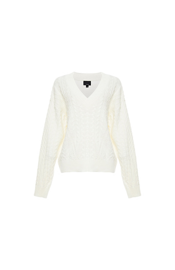 V-Neck Cable Knit Sweater Slide 1