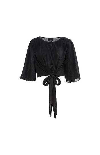 Front Knot Pleated Blouse Slide 1