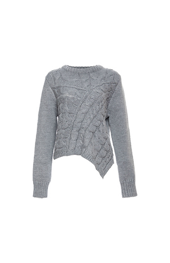 Asymmetrical Cropped Cable Knit Sweater Slide 1