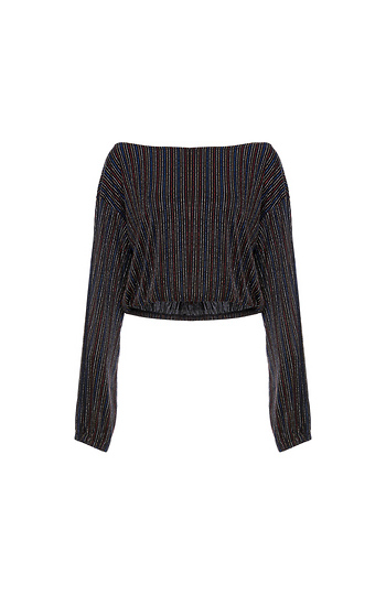 Lurex Striped Cropped Long Sleeve Top Slide 1