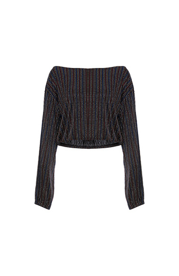 Lurex Striped Cropped Long Sleeve Top Slide 1