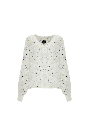 V-Neck Speckled Fuzzy Sweater Slide 1