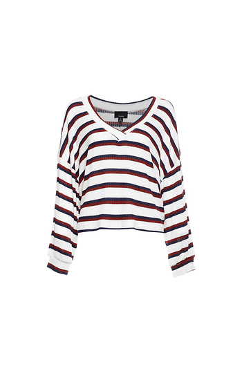 Striped V-Neck Long Sleeve Top Slide 1