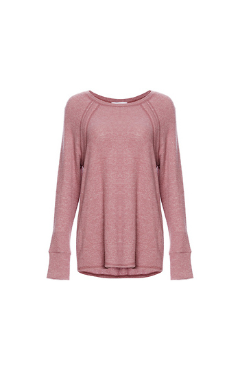 Emilia Brushed Raglan Sleeve Top with Rib Contrast Slide 1