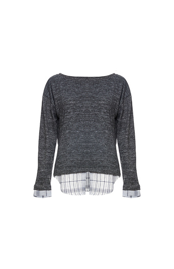 Crew Neck Sweater with Under Shirt Slide 1