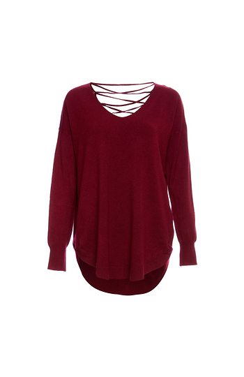 Lace Up Back V-Neck Sweater Slide 1