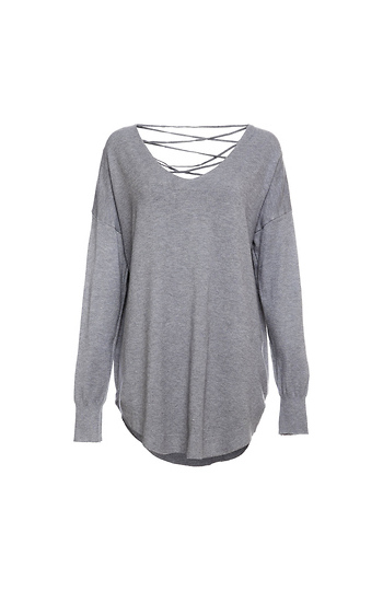 Lace Up Back V-Neck Sweater Slide 1