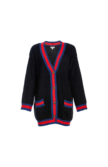 Button Up Varsity Long Cardigan Slide 1