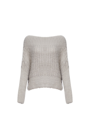 Boat Neck Fuzzy Knit Sweater Slide 1