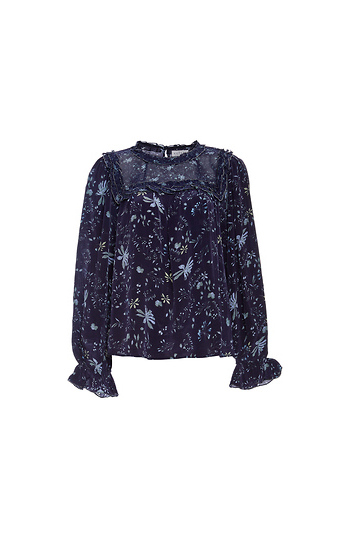 Velvet by Graham & Spencer Ruffle Printed Long Sleeve Top Slide 1