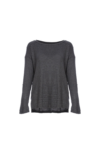 Velvet by Graham & Spencer Round Neck Waffle Knit Long Sleeve Top Slide 1
