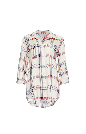 Front Pockets Plaid Button Up Top Slide 1