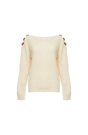 Button Shoulder Boat Neck Sweater Slide 1