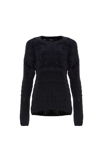 Round Neck Mixed Media Sweater Slide 1