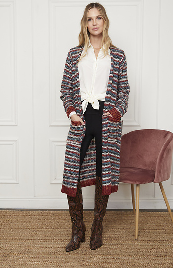 Mystree Striped Long Cardigan Slide 1