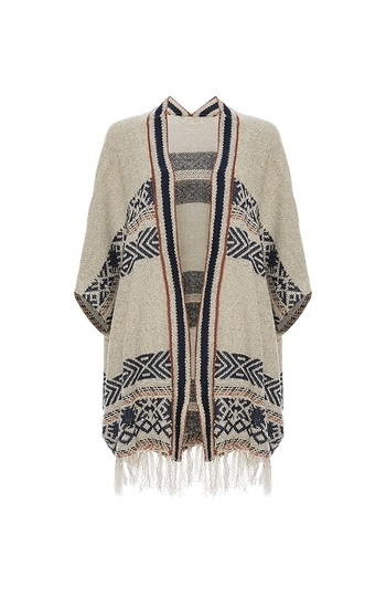 Mystree Tribal Print Fringe Hem Cardigan Slide 1