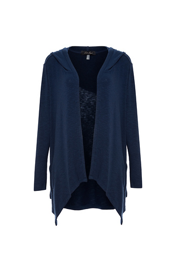 Draped Hooded Cardigan w/ Pockets Slide 1